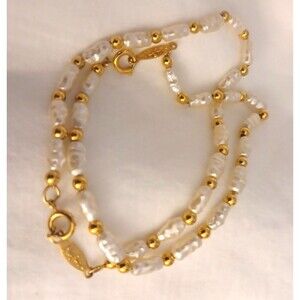 Pair vintage delicate Napier Gold Tone Baroque Faux Pearl Bead Bracelets